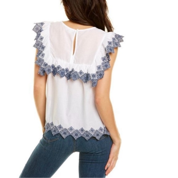 NWT Jennifer and Grace White & Blue Eyelet Sleeveless 100% Cotton Blouse Medium - Picture 3 of 15